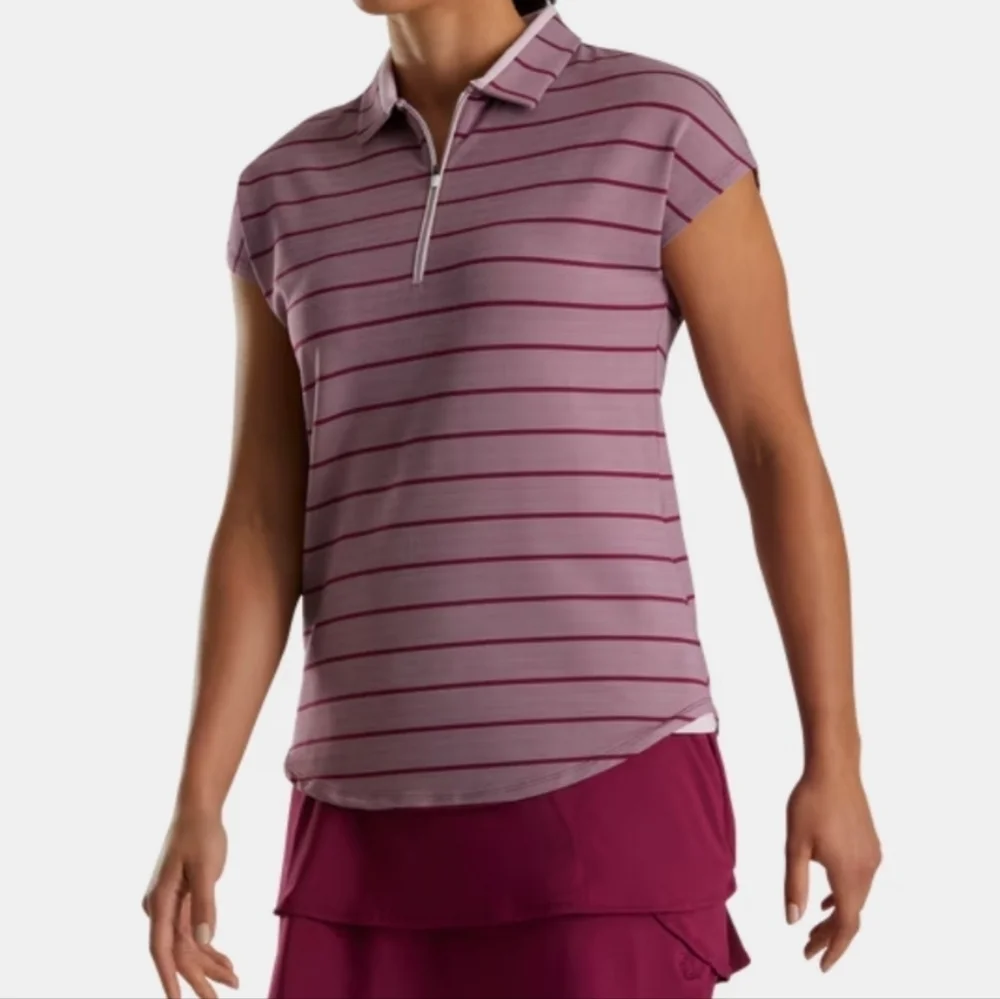 Footjoy Cap Sleeve Birdeye Stripe Jacquard Women's Shirts Size Large - Picture 1 of 9